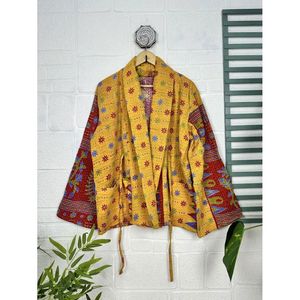 Chaqueta Vintage Kantha Stitch Dori, Única, Hecha a Mano, Estilo Bohemio, Reversible, Chaqueta Corta de Tela Tejida - Product Image 1