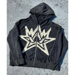 Sudadera con capucha con cremallera de Terry francés de peso pesado para hombre personalizada, parche bordado de estilo Vintage, sudaderas con capucha lavadas Vintage - Product Image 2