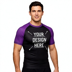 Custom Logo Mens BJJ MMA Rash Guard Short Sleeve Breathable Spandex/Polyester High-Performance Fitness <b>Swim</b> Training <b>Shirts</b> - Product Image 1