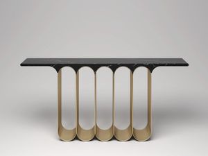 Elegante Mesa Consola de Mármol Blanco Media Luna con Patas Doradas, Diseño Moderno y Lujoso para la Entrada - Product Image 3