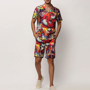 Ensemble de shorts d'été respirants légers pour hommes meilleur Style nouvel Article chemise à col montant tissu éponge Service OEM motif solide - Product Image 1