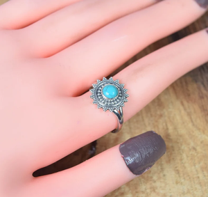 แหวนออกแบบพลอยเทอร์ควอยส์สีฟ้าคราม925เงินสเตอร์ลิงประดับหินอัญมณีสีฟ้า - Product Image 3