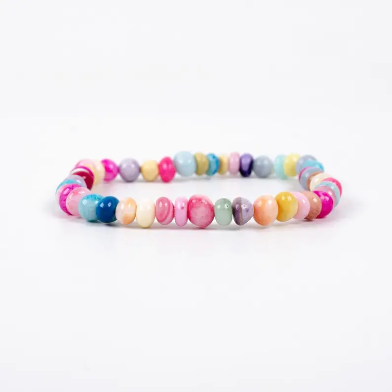 Disco Opal Smooth Rondelle Beads Bracelet Multi Color Candy Opal Beaded Jewelry Handcraft Stretchable Fancy Bracelet 8mm