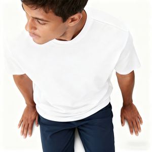 Camiseta Esencial para Hombre, Blanca, Corte Regular, Poliéster/Algodón, Cuello Redondo, Manga Corta, Casual, Tejido Jersey Sólido, Ecológica, 220g - Product Image 4