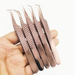 Rose Gold <b>eyelash</b> tweezer 90 Degree Custom Private Label Fiber Grip Fiber Tip Volume Lash Tweezers Set Stainless Steel Lash <b>Kit</b> - Product Image 4