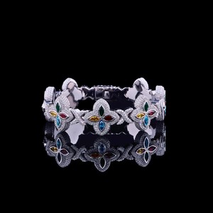 Bracelet chaîne en argent sterling 925 de luxe, haute couture, style hip-hop, pièce de déclaration, charme feuille, chaîne cubaine à maillons infinis - Product Image 1