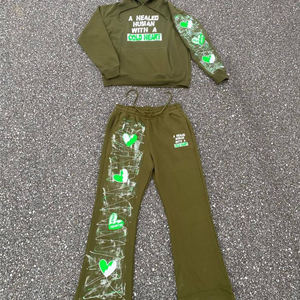 Ensemble survêtement personnalisé avec sweat-shirt et pantalon de jogging en coton mélangé, streetwear, tenue deux pièces sur mesure, unisexe - Product Image 3