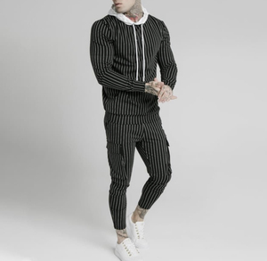 Ensemble de costume de sport décontracté 2 pièces pour homme coupe ajustée Sweat-shirt rayé personnalisé Pantalon long respirant pour Streetwear Printed Technics - Product Image 5