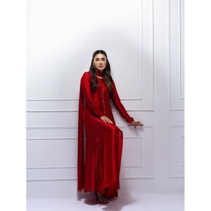 Handmade <b>Red</b> Satin Sheath Dress Crocheted Empire Waistline <b>Sequined</b> Decoration Stylish Bold for Graduation Floor-Length Size XS - Product Image 1