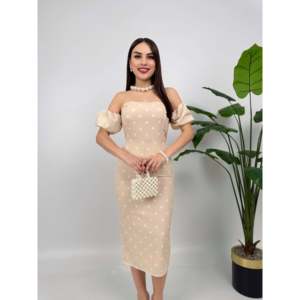 Vestido de Crepé con Mangas Abullonadas de Puntos y Cintura Natural, Diseño Transpirable 2076 - Product Image 6