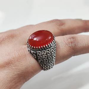 แหวนสำหรับผู้ชายขายส่งแหวนพลอยโอนิกซ์สีแดงธรรมชาติแหวนประดับหินทุกขนาดเครื่องประดับตะวันออกอาหรับ925แหวนเงินสเตอร์ลิง - Product Image 1