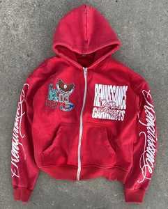 Sudaderas con cremallera completa de felpa francesa de algodón 100% unisex, sudaderas con capucha y logotipo personalizado del fabricante al por mayor, sudaderas con capucha para hombre con patrón de tinte - Product Image 4