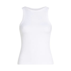 Débardeur pour femmes couleur blanche sans manches O cou côtelé entraînement mince ajusté longueur régulière Gym Fitness dame débardeurs - Product Image 1