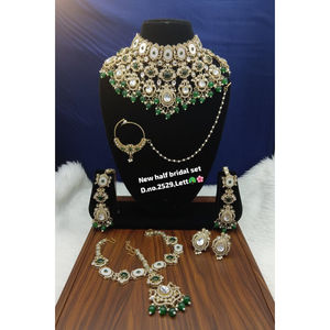Ensemble de collier ras du cou ethnique plaqué or pour femmes, avec pendentif en perles émaillées, boucles d'oreilles Jhumka, pour mariage, fiançailles, anniversaire - Product Image 1