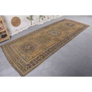 Tapis turc vintage 4.4x10,5 pieds, tapis en laine patchwork jaune et bleu avec support en latex pour décorations de salon pour adolescents - Product Image 4