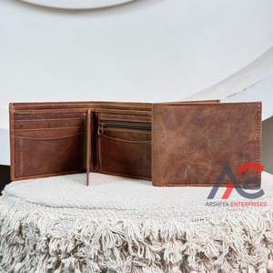 Monedero delgado de gran capacidad con dos pliegues, estilo de moda, monedero de cuero de grano completo, billetera corta para hombre, tarjetas de identificación de monedas en efectivo en Stock - Product Image 1