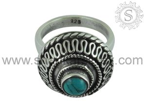 Turquoise tibétaine naturelle 925 argent Sterling oxydé forme ronde bague aspect artisan bohème bijoux faits à la main fabricant en vrac - Product Image 6