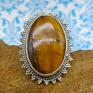 Best Quality 925 Sterling <b>Silver</b> Fine <b>Rings</b> for <b>Men</b> and Women Oval Shape Diamond with Semiprecious Tiger Eye Gemstone Jewelry - Product Image 1