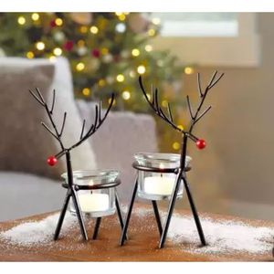 Juego al por mayor de 2 portavelas de Reno navideño, artículos de decoración navideña de Indian Metal World - Product Image 1
