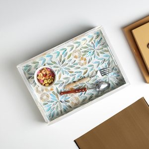 Bandeja de Servir Decorativa Geométrica Elegante de Lujo con Incrustaciones de Nácar de Vietnam, Pulida a Mano, Duradera y Ecológica, Precio de Fábrica - Product Image 2