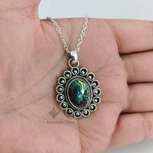 <b>Abalone</b> <b>Shell</b> Sterling Silver Necklace with Blue Paua <b>Shell</b> Pendant Fine Pendants & Charms Perfect Gift for Her - Product Image 2