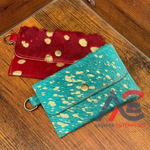 Nouvelles femmes argent lavage à l'acide Turquoise et rouge peau de vache enveloppe porte-monnaie avec porte-clés porte-carte en cuir véritable Mini portefeuilles - Product Image 1