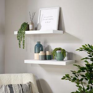 Pair of 2 <strong>Floating</strong> Wall Mounted Storage <strong>Shelf</strong> Wooden DVD <strong>60CM</strong> Hollowboard with Paper Finish Book <strong>Shelves</strong> - Product Image 4