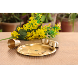 IndianArtVilla Pure Brass Matt Finish Embossed Design Dinner <b>Set</b> 5 Pieces <b>Set</b>-Serveware <b>for</b> Home Restaurant Use <b>8</b>" Inches - Product Image 2