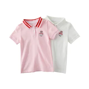 Детская повседневная спортивная одежда с принтом логотипа, Детская футболка, хлопковая летняя футболка-поло с коротким рукавом для девочек