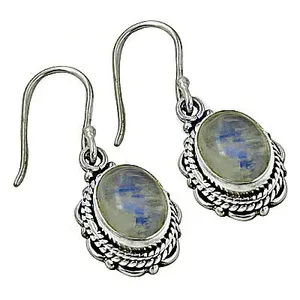 Boucles d'oreilles pendantes vintage tibétaines en argent 925 en forme de fleur avec sertissage clos en opale, bijoux pour femme, cadeau pour les occasions festives - Product Image 1