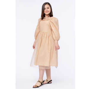Personalizable OEM ODM Vestido de niña de manga larga Estilo informal y de fiesta con logotipo en la espalda-Vestido de rodilla de gasa con textura personalizada al por mayor - Product Image 1