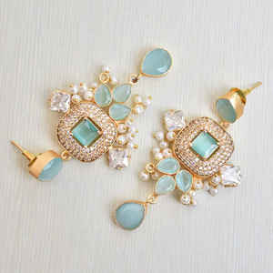 Long Statement 18K Gold Plated Bridal Jewelry Drop Earrings Trendy Crystals With Zircon Bulk Wholesale <b>Brass</b> Material <b>Jewellery</b> - Product Image 1