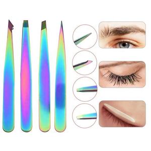 Stainless Steel Custom Slanted Tip 4-Piece Professional Eyebrow Tweezers <b>Set</b>-Durable & Reusable - Product Image 6