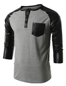 2025 Latest Design High Quality O Neck Half Sleeve T Shirt for <b>Boys</b> 100% Cotton Patchwork Leather Sleeve Leather Waist Wholesale - Product Image 3