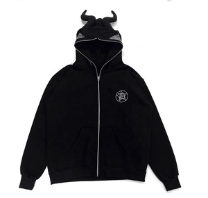 Custom Fleece Silver <b>Rhinestone</b> Men's Hoodies & Sweatshirts <b>Jackets</b> Full Body Zip Up Face Hoodie With Zipper - Product Image 4