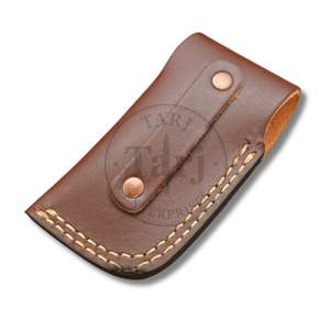 Couteau pliant de poche en acier Damas forgé à la main, étui en cuir, cadeau OEM, logo personnalisé, corne noire, haute performance, camping en plein air, B2B, 58HRC - Product Image 5