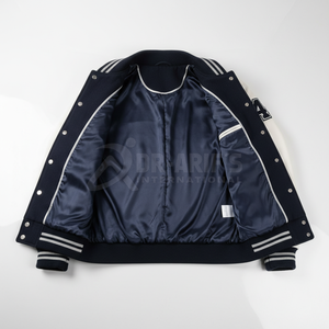 Chaqueta Varsity para Hombre, Color Azul Marino y Blanco, con Letra Q Bordada, Talla 44, Estilo Preppy, Corte Regular, para Otoño - Product Image 6
