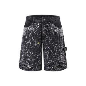 Pantalones cortos de mezclilla para hombre de calle alta Europea americana pantalones cortos de verano con tachuelas de diamantes rasgados herramientas gradiente nuevos Jorts hombres - Product Image 5