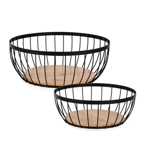 Base en bois foncé Design moderne métal fer noir panier de rangement taille personnalisée forme couleur Logo utilise dans la maison et la cuisine - Product Image 5