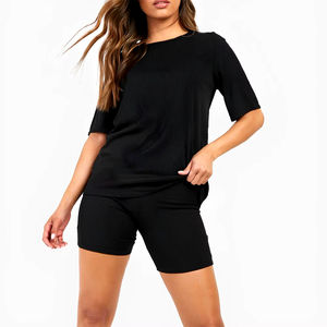 Conjunto de pantalones cortos de manga corta para mujer al por mayor, traje de verano de dos piezas informal de algodón de talla grande 100%, nuevos trajes de moda para mujer 2025 - Product Image 3