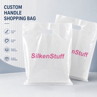 Sacs de courses en plastique personnalisés avec logo imprimé, couleur, épaisseur, emballage, poignée découpée en PE blanc, sacs cadeaux pour la vente au détail