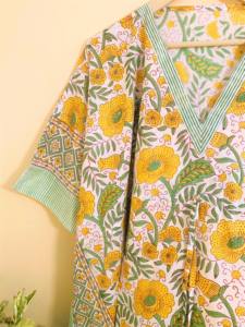 Hecho a mano de alta calidad de las mujeres de estampado floral Maxi Vestido de manga corta Kaftan Albornoz bata ropa de dormir ropa de playa Bikinis y ropa de playa - Product Image 2