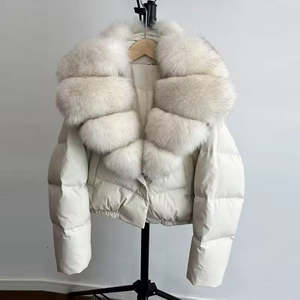 Chaqueta acolchada recortada con Cuello de piel de mapache para mujer, chaquetas acolchadas, nueva moda, Abrigo acolchado, chaquetas genuinas para mujer - Product Image 2