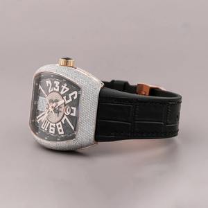 Reloj Cronógrafo Antiguo con Esfera Cuadrada en Oro Rosa, Diamantes Moissanite y Correa de Cuero, Estilo Hop, Reloj de Pulsera de Lujo para Hombre - Product Image 3