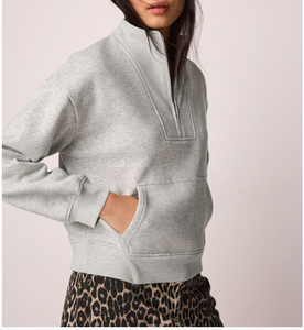 เสื้อสเวตเตอร์สวมหัวคอกลมปักโอเวอร์ไซส์ผ้าคอตตอนผ้าฟลีซแบบรูดซิปครึ่งตัว - Product Image 5