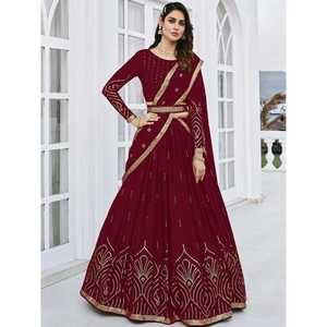 Vestidos de Noche Elegantes de Georgette con Lentejuelas Color Granate, Lehenga Choli para Bodas - Product Image 2