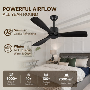 USA In Stock 52 Inch Solid Wood Blade <b>Ceiling</b> <b>Fan</b> Black No Light with Reversible DC Motor and <b>Remote</b> <b>Control</b> - Product Image 2