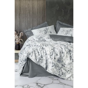 Cotton Box Satin Double Duvet Cover <b>Set</b> Floral Patterned King Twin for Home Bedding Wedding Bedroom Cool <b>Comforter</b> Moale Grey - Product Image 1
