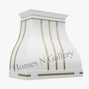 Hotte murale en acier inoxydable avec finition blanche personnalisée et bande en laiton pour foyer, idéale pour la maison et l'hôtellerie - Product Image 2