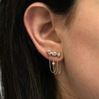 Boucles d'oreilles créoles effet miroir avec chaîne et pierres de zircon, tendance, en acier inoxydable plaqué or 18 carats, bijoux pour femme, cadeau mode